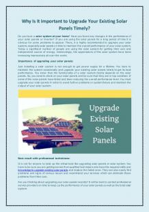 Why Is It Important to Upgrade Your Existing Solar Panels Timely?