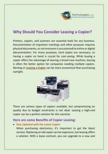 Why Leasing a Copier is a Smart Business Move?
