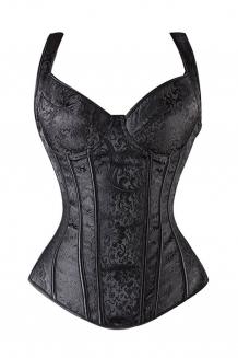 Gothic Jacquard Overbust Corset with Straps Bustiers | Sayfutclothing